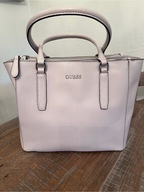 GUESS Cream Structured Satchel with Top Handles